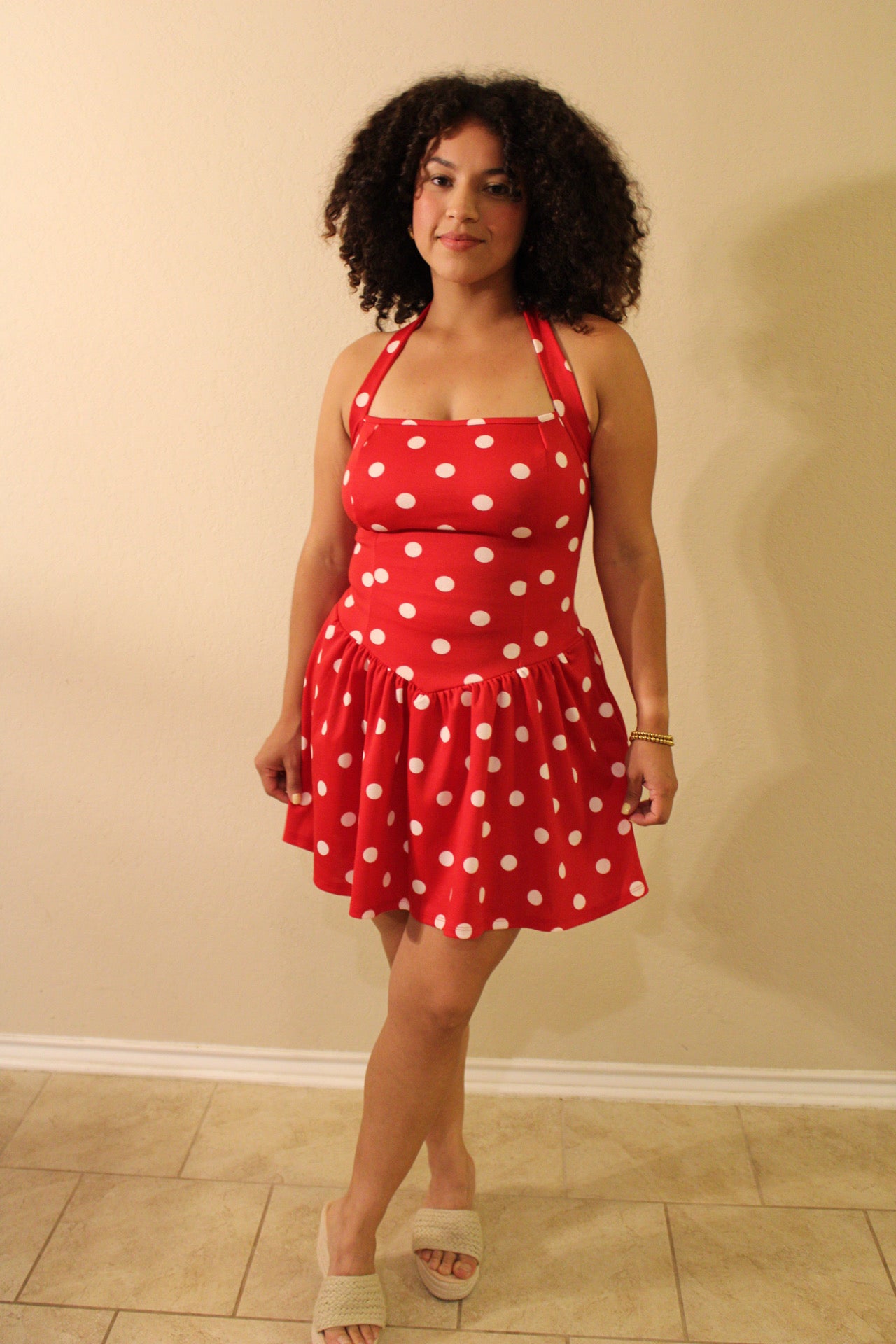 Nancy Halter Polka Dot Flared Mini Dress