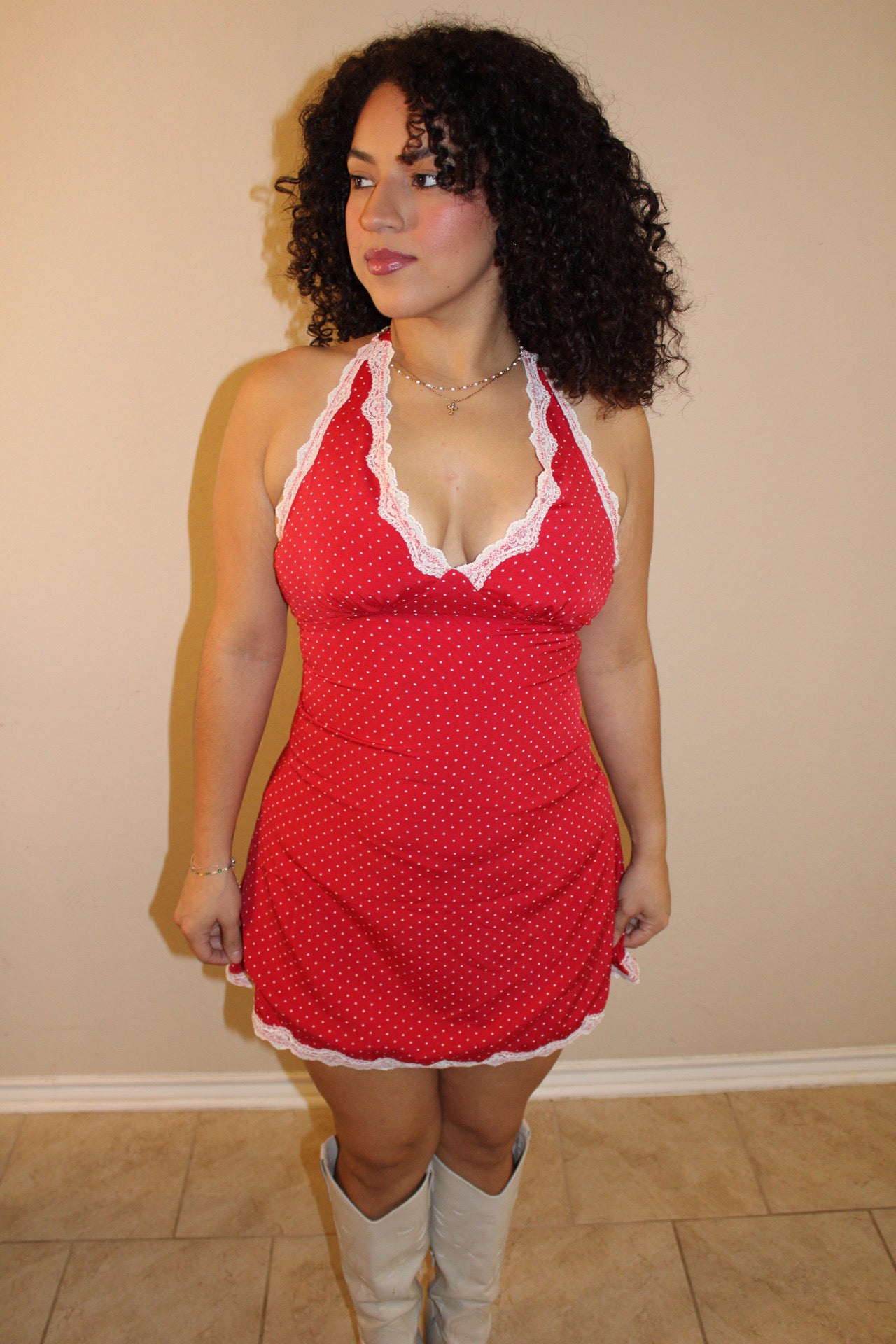 Lexi Lace Polka Dot Halter Dress