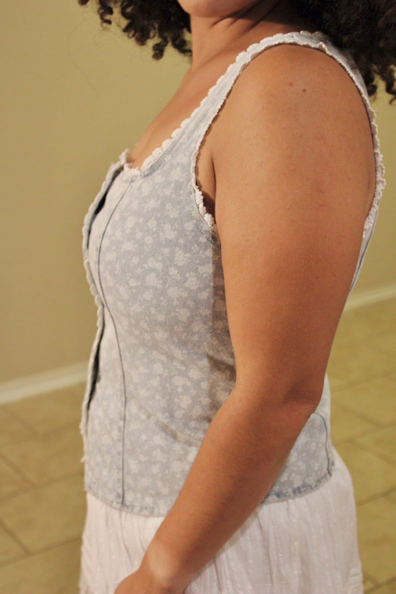 Cassie Jacquard Floral Lace Denim Vest