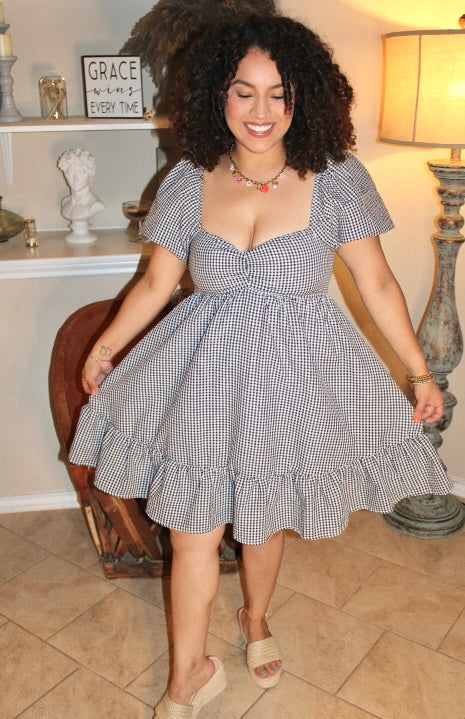Spring Gingham Print Babydoll Dress