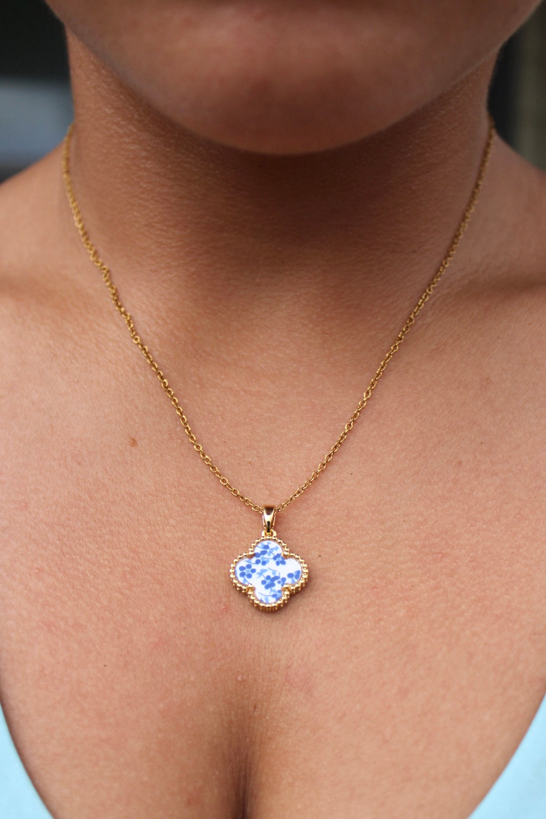 Vintage Porcelain Clover Necklace