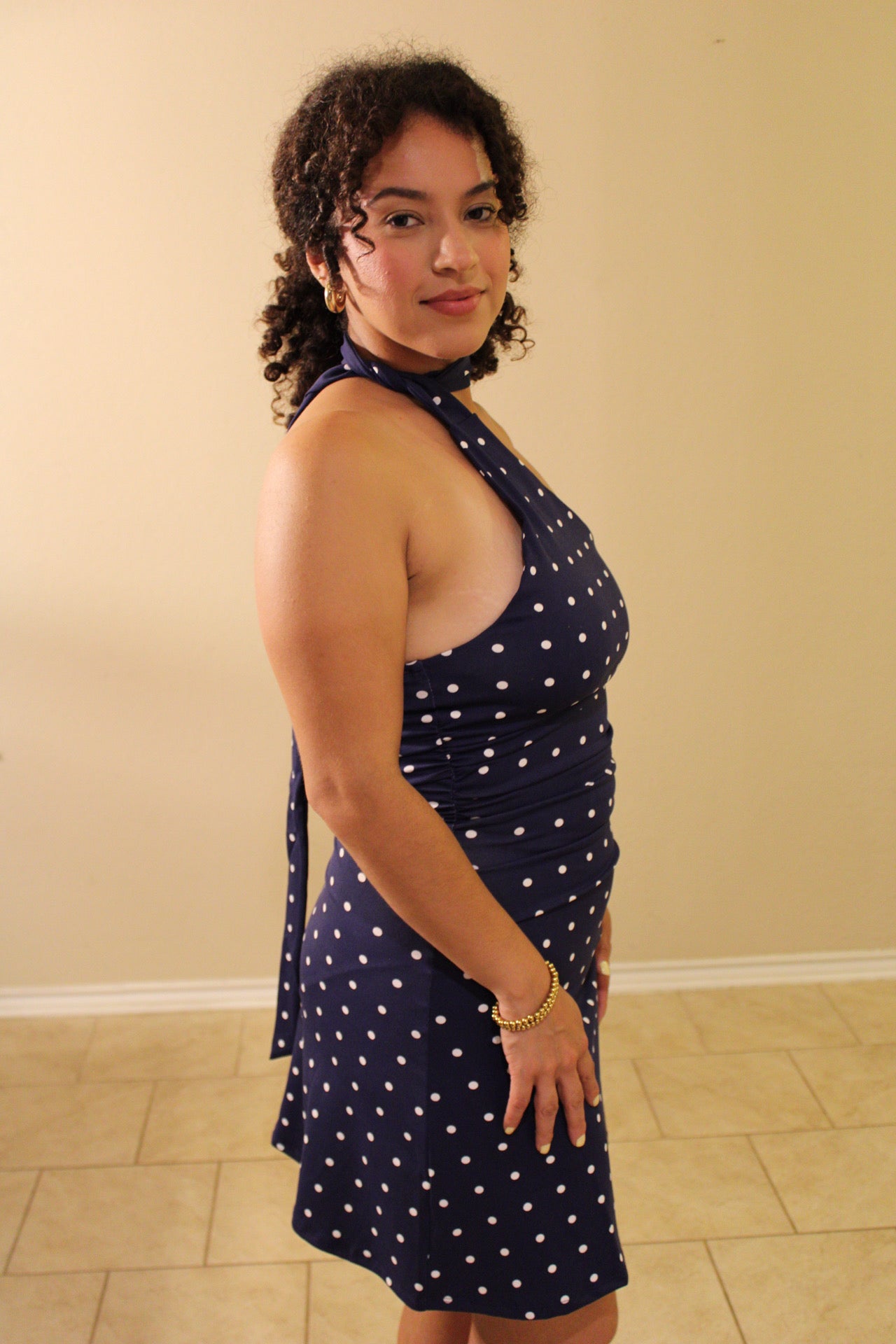 Dana One Shoulder Choker Polka Dot Dress