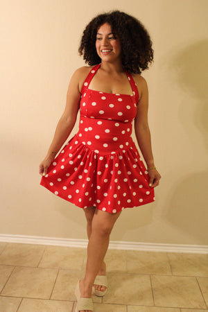 Nancy Halter Polka Dot Flared Mini Dress