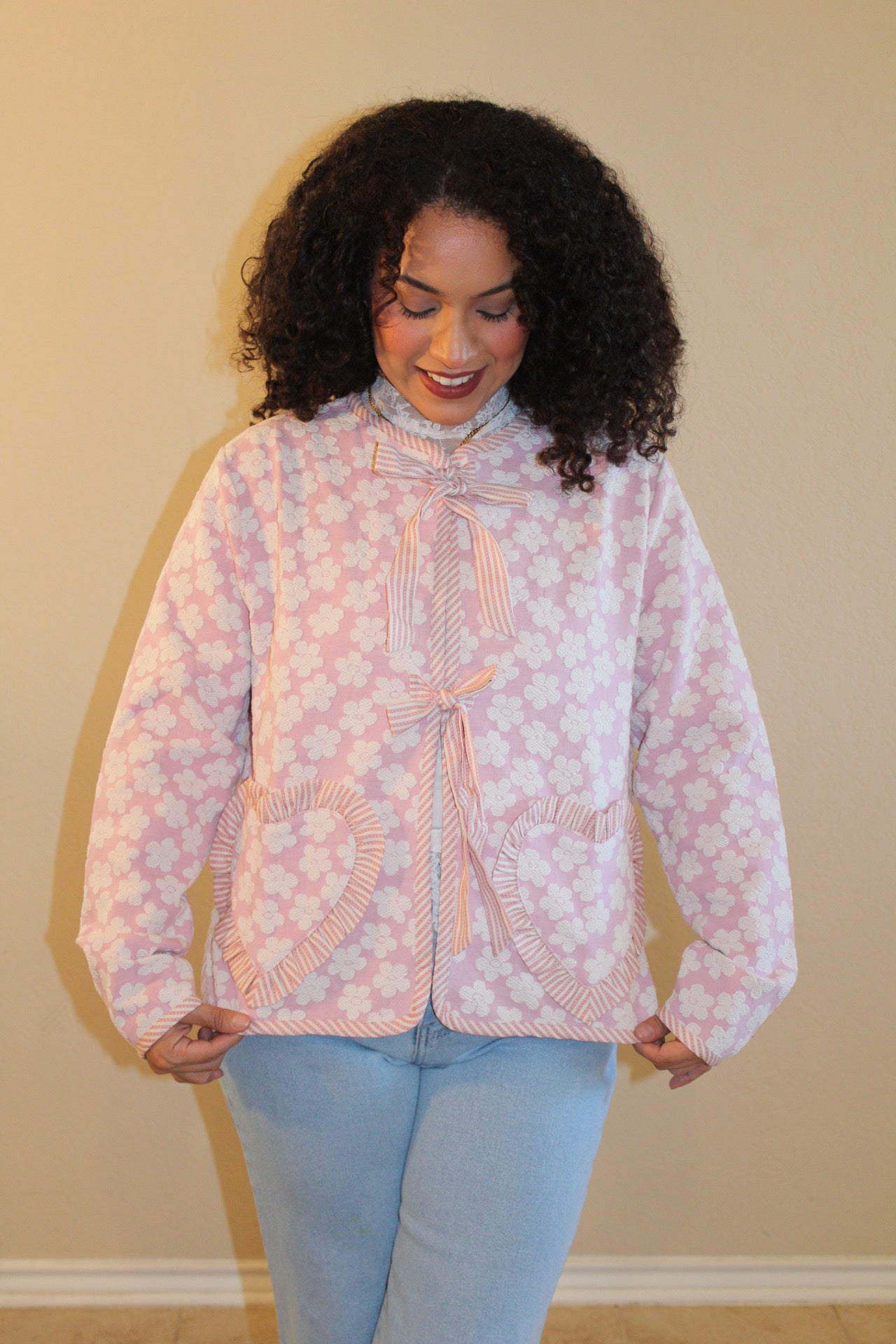 Delilah Coquette Floral Heart Pocket Cardigan