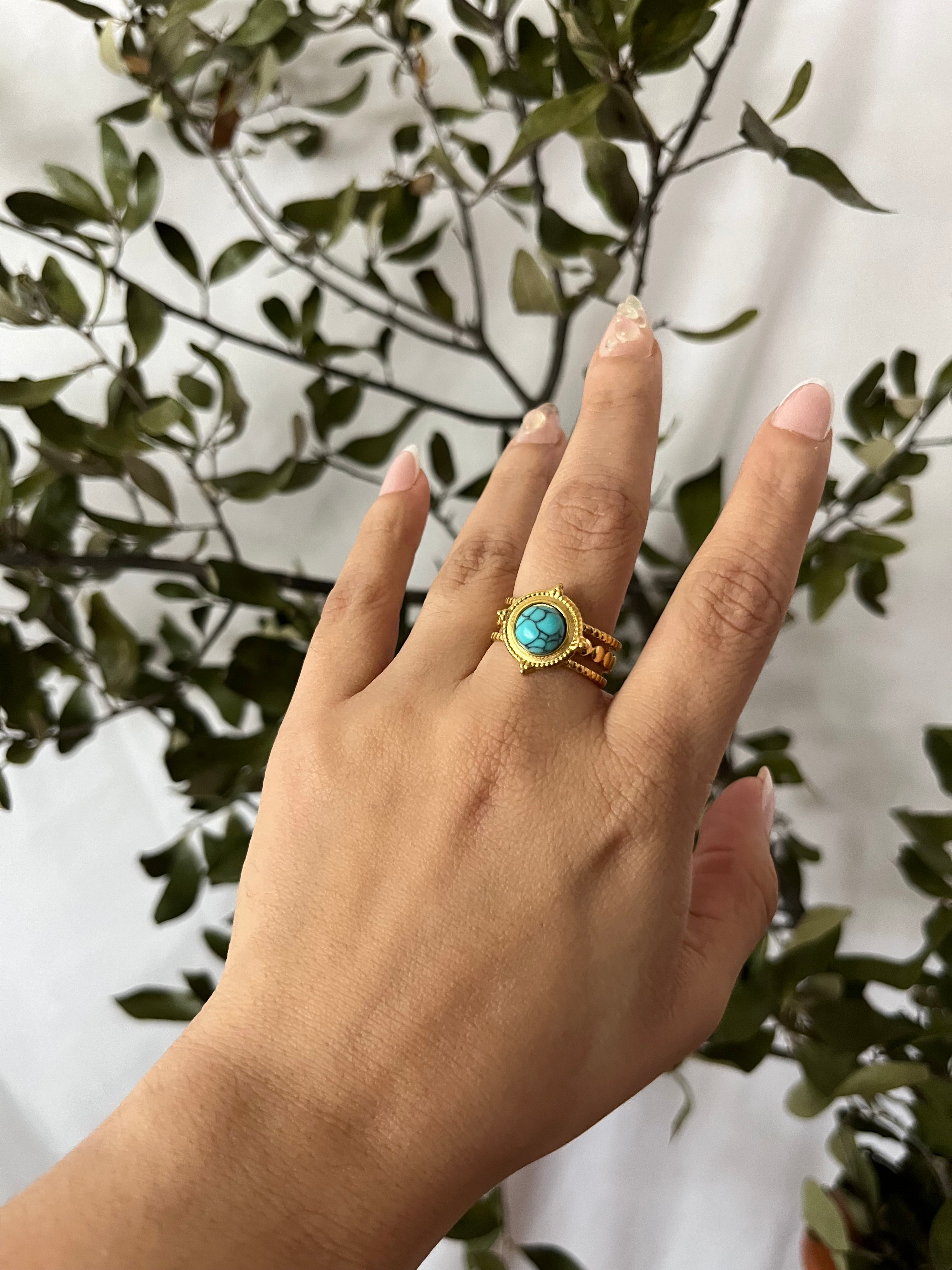 Turquoise Marble Compass Ring