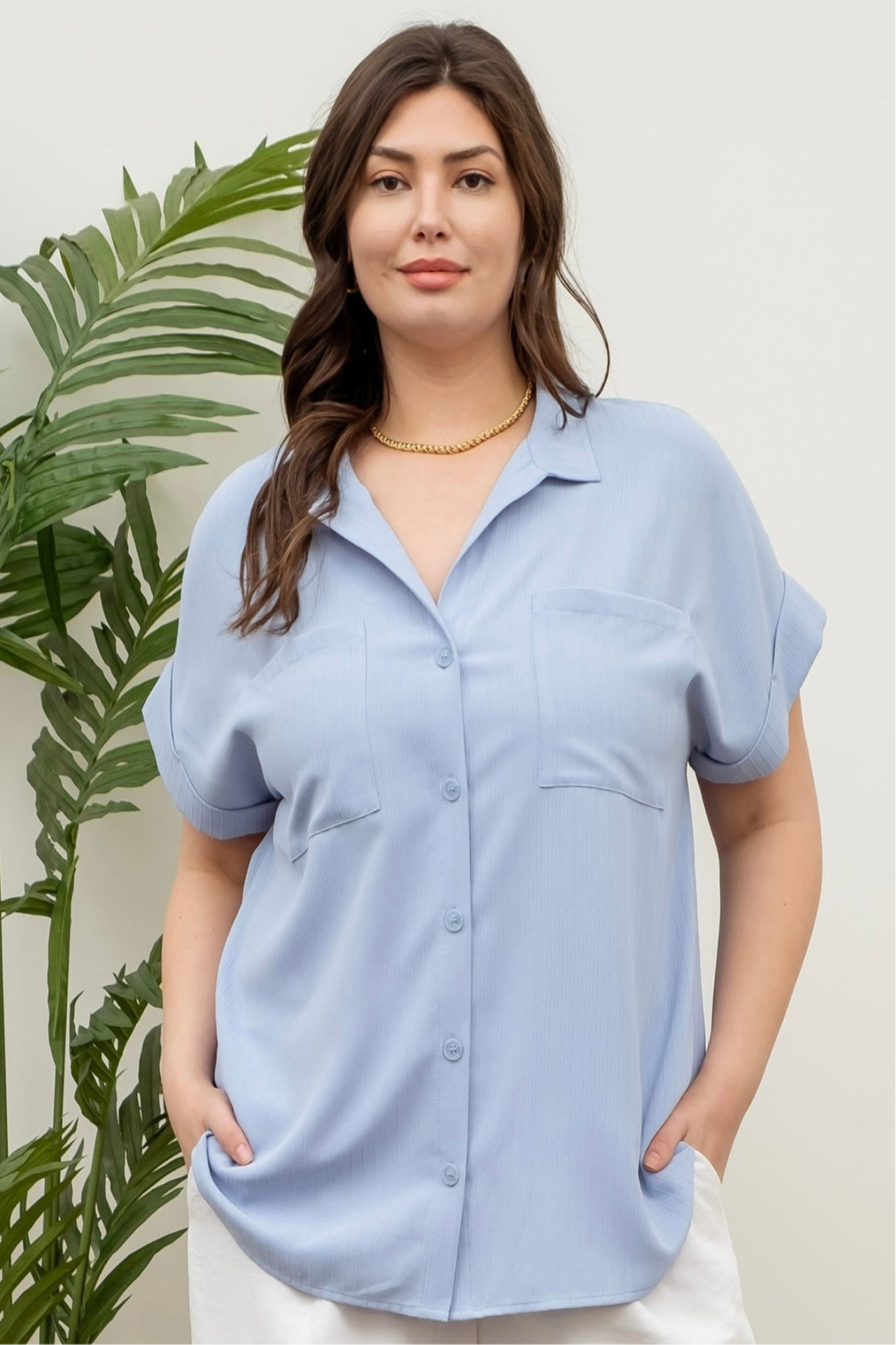 Plus Striped Stitch Button Down