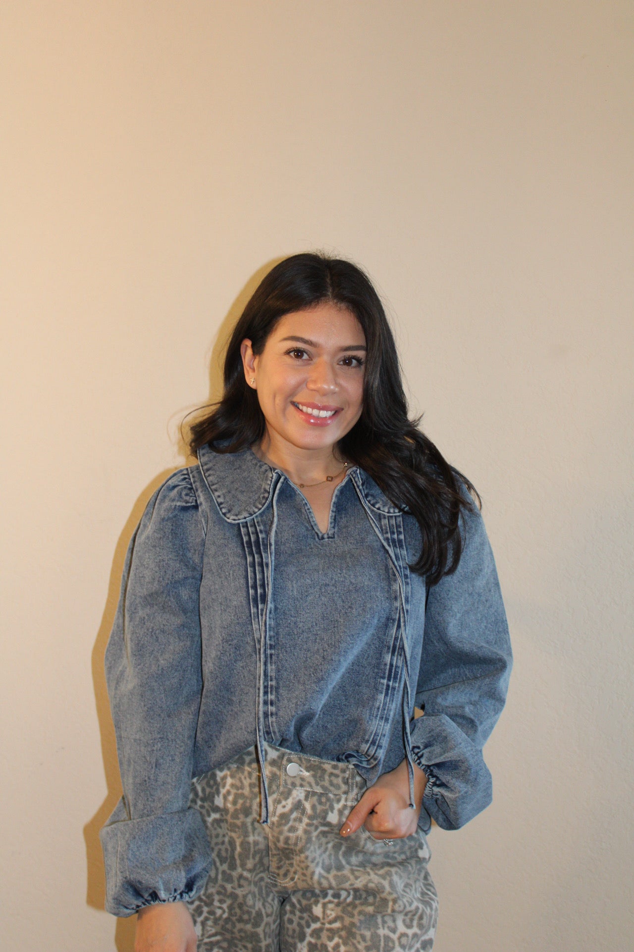 Dancie Denim Peter Pan Collar Top