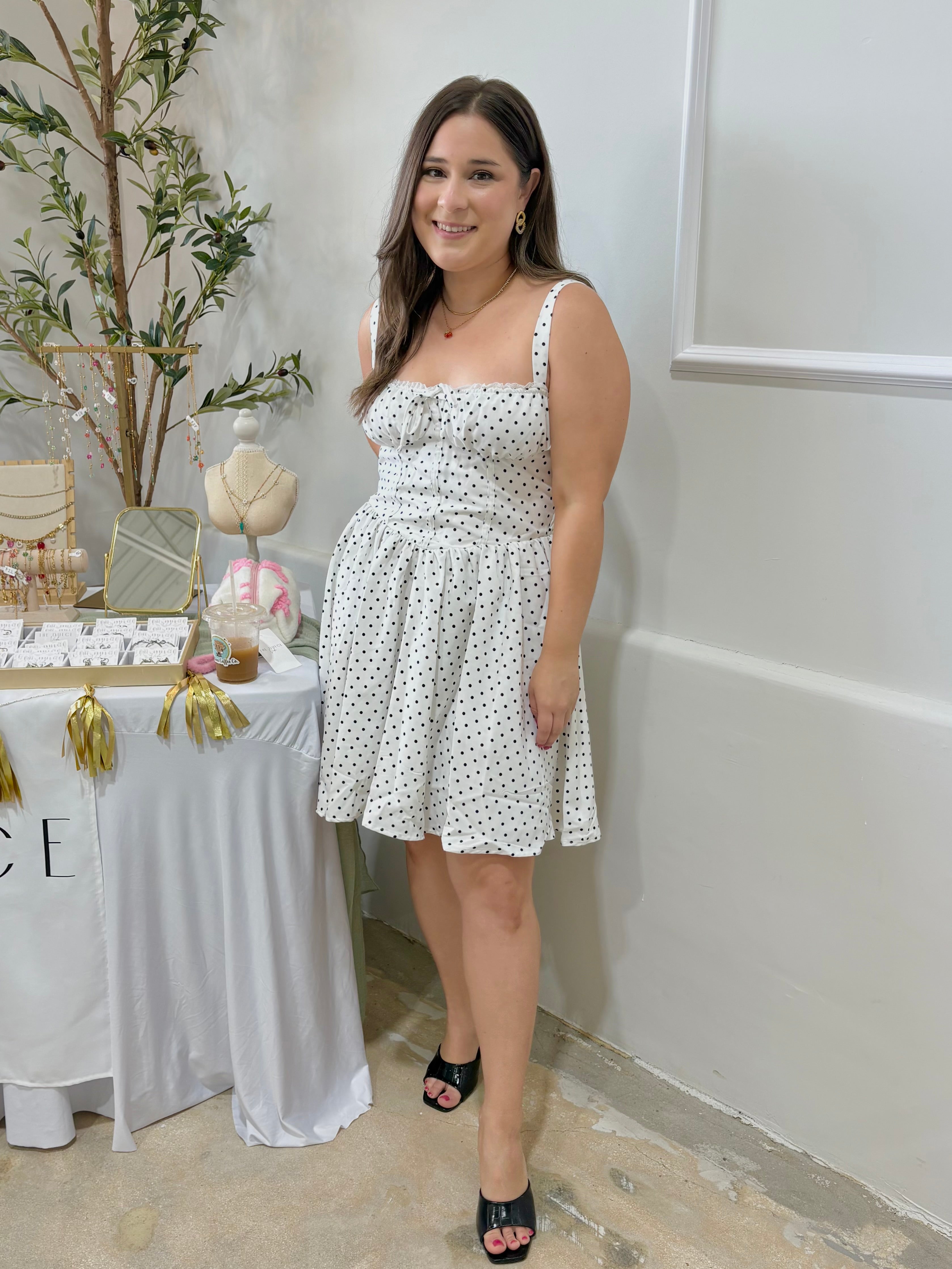 Camri Polka Dot Faux Corset Dress