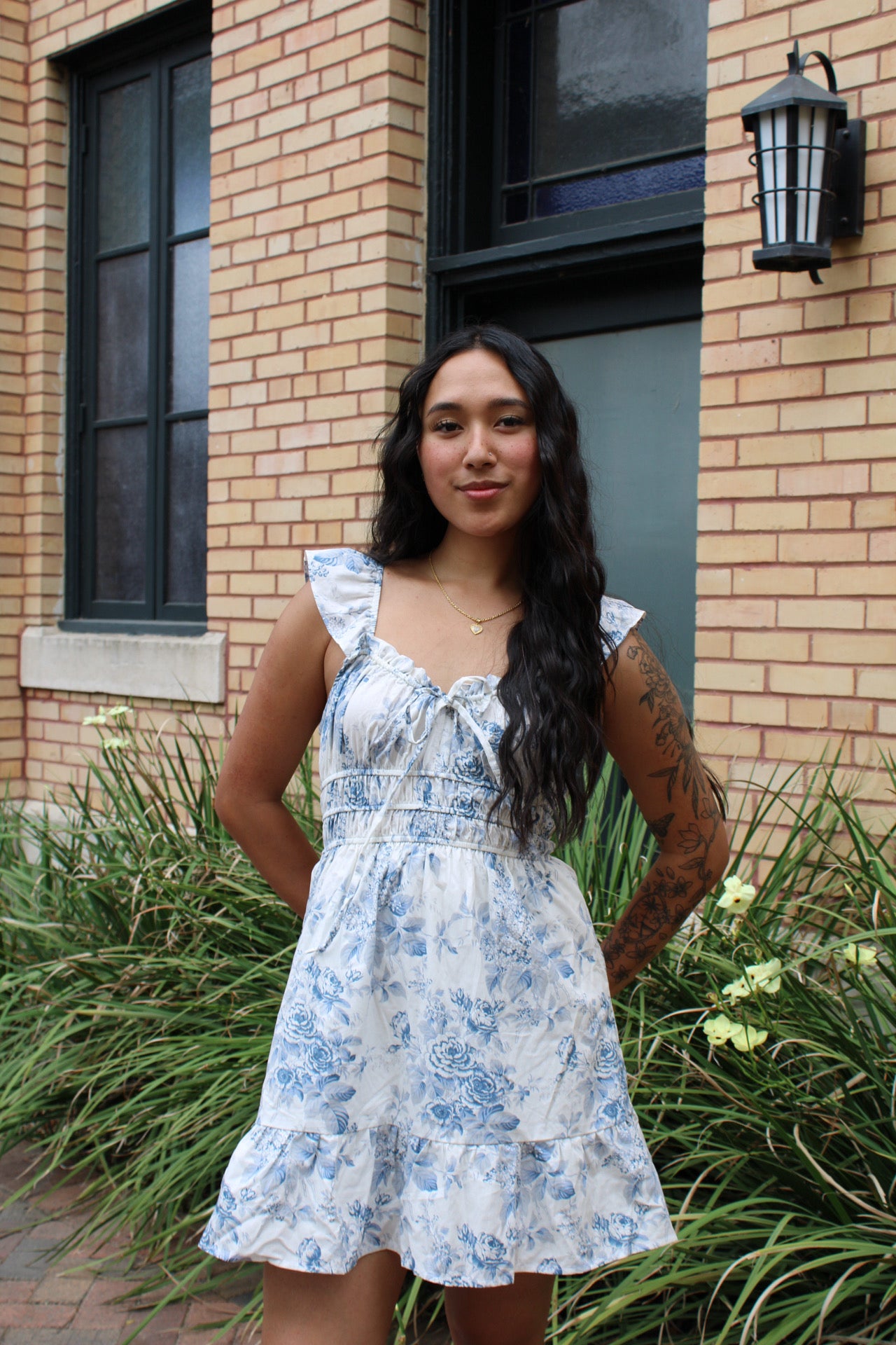Marilyn Toile Floral Dress M / Blue