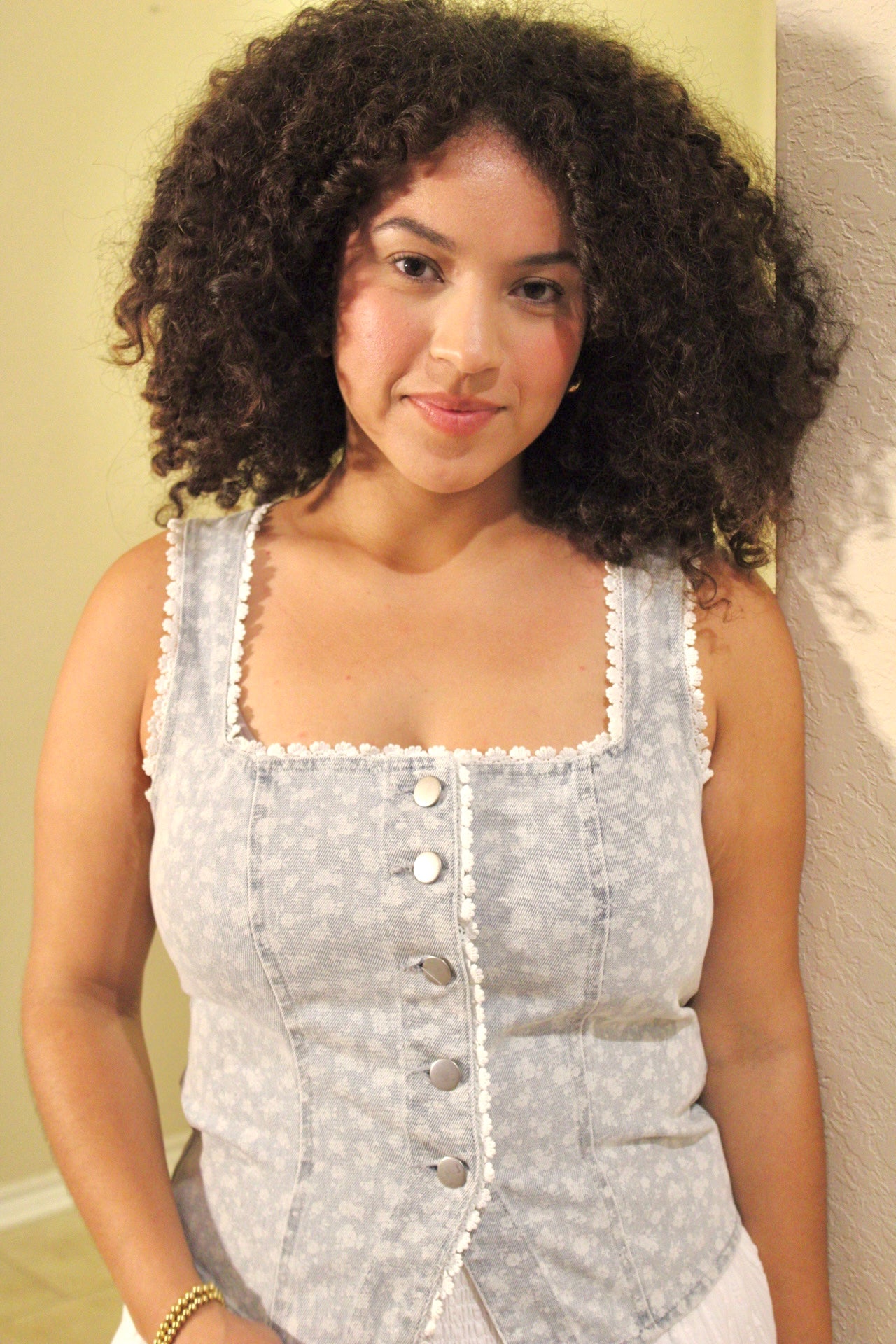 Cassie Jacquard Floral Lace Denim Vest