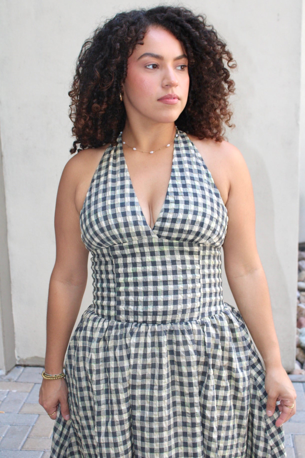 Nichole Vintage Checkered Halter Dress