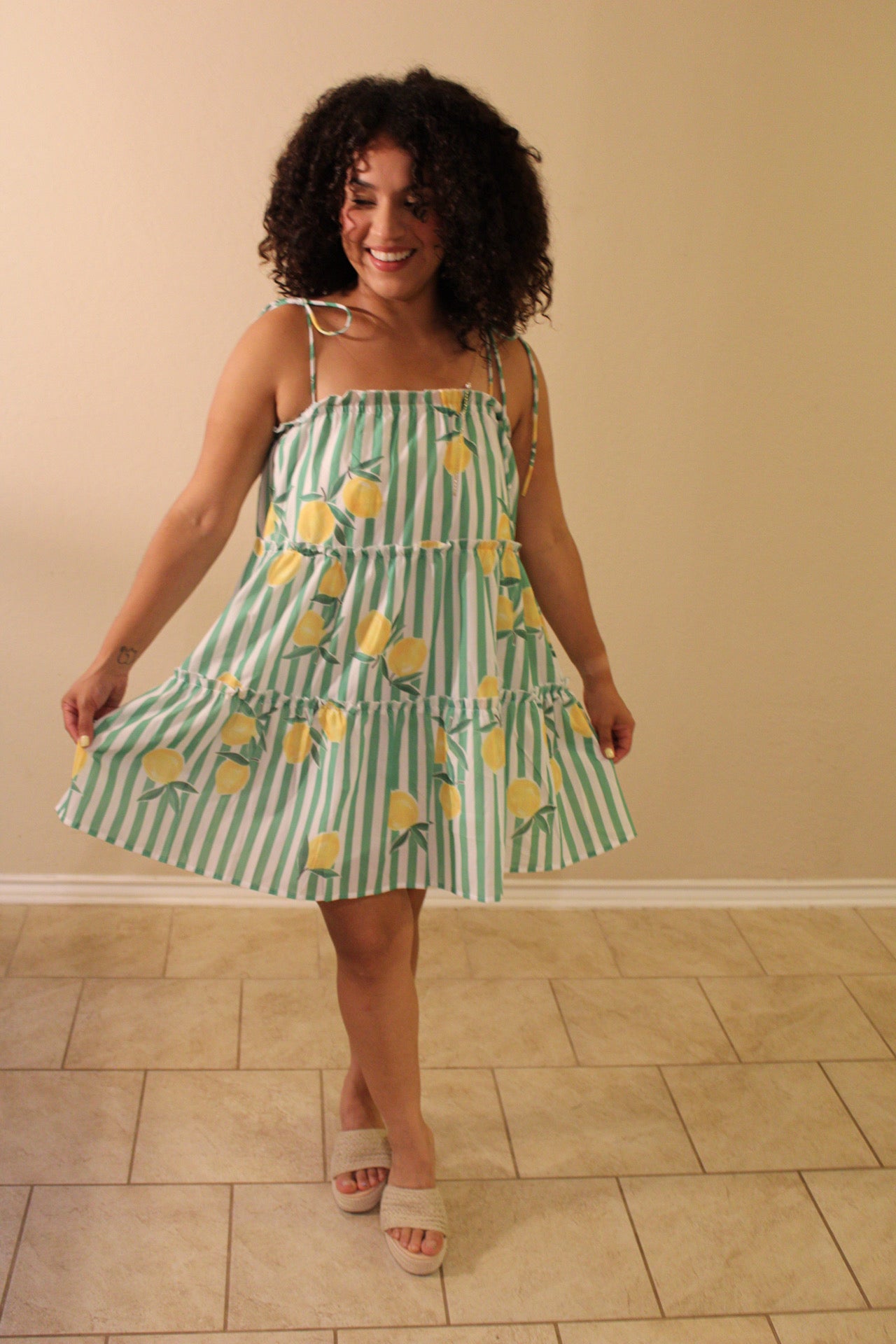 Adara Striped Lemon Dress