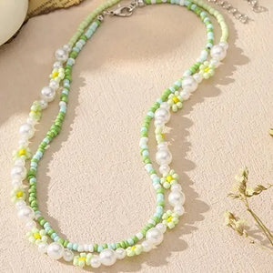 Lani Double Layer Floral Beaded Necklace