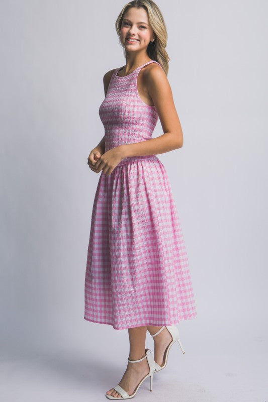 Spring Gingham Smocked Drop Waist Dress