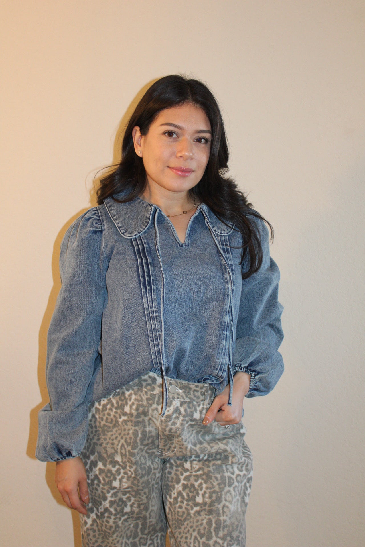 Dancie Denim Peter Pan Collar Top