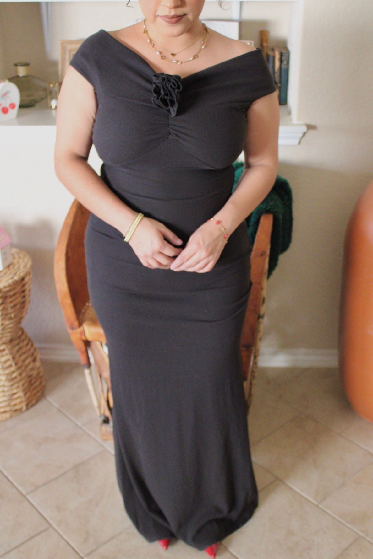 Statement Rosette Ribbed Maxi Dress