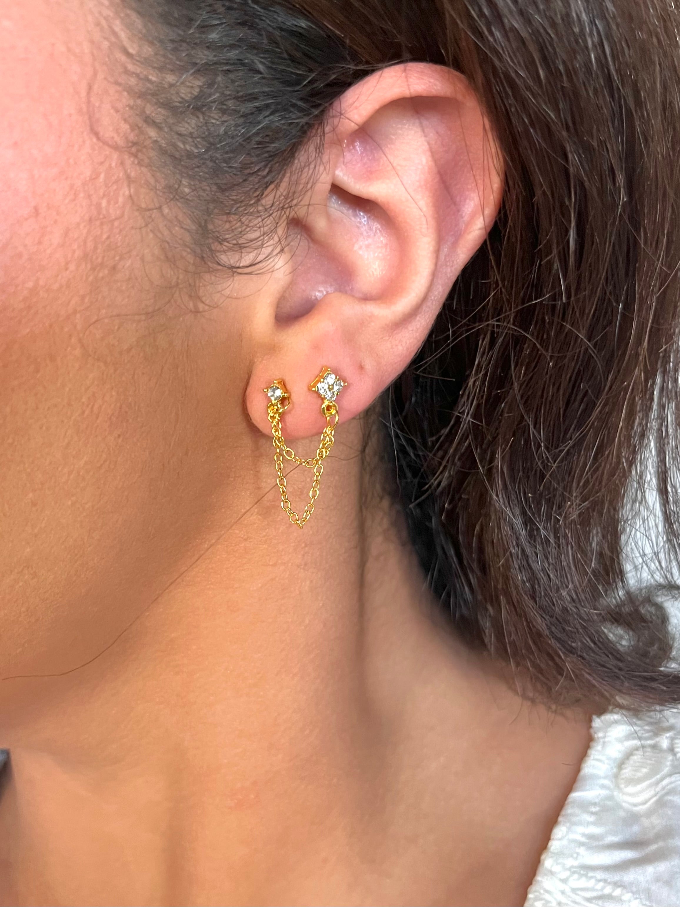 Aurora Diamond Double Chains Studs