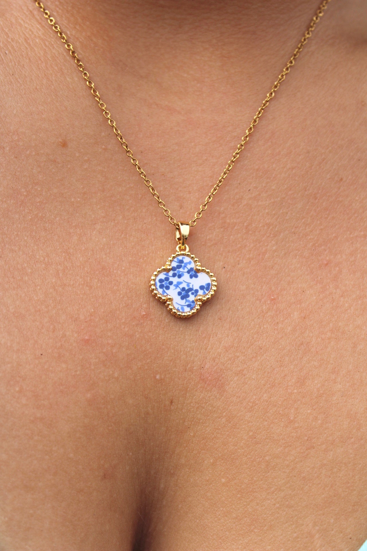Vintage Porcelain Clover Necklace