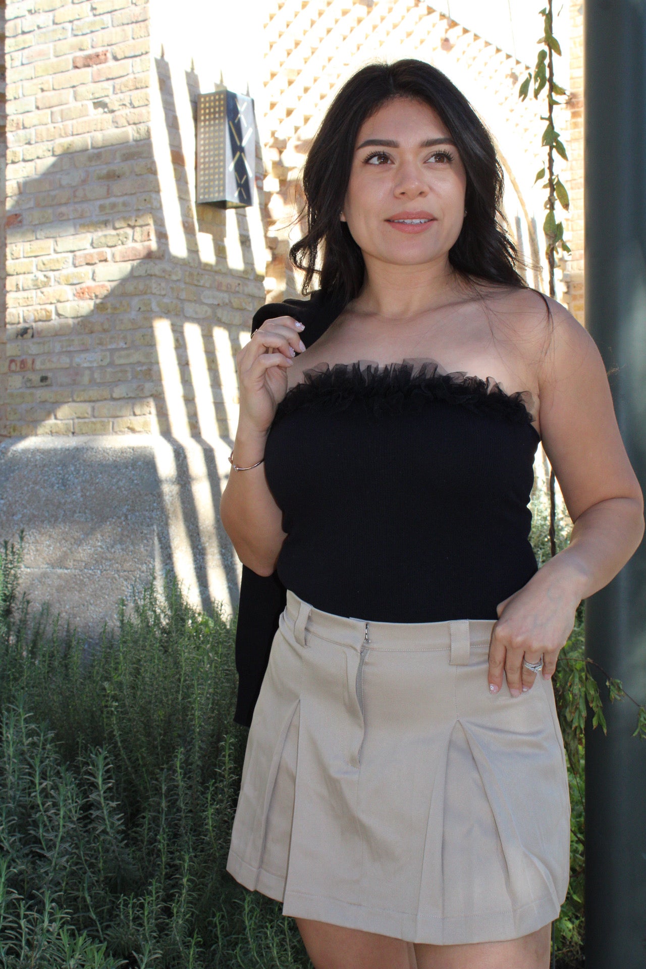 Tulle Ruffle Trim Top