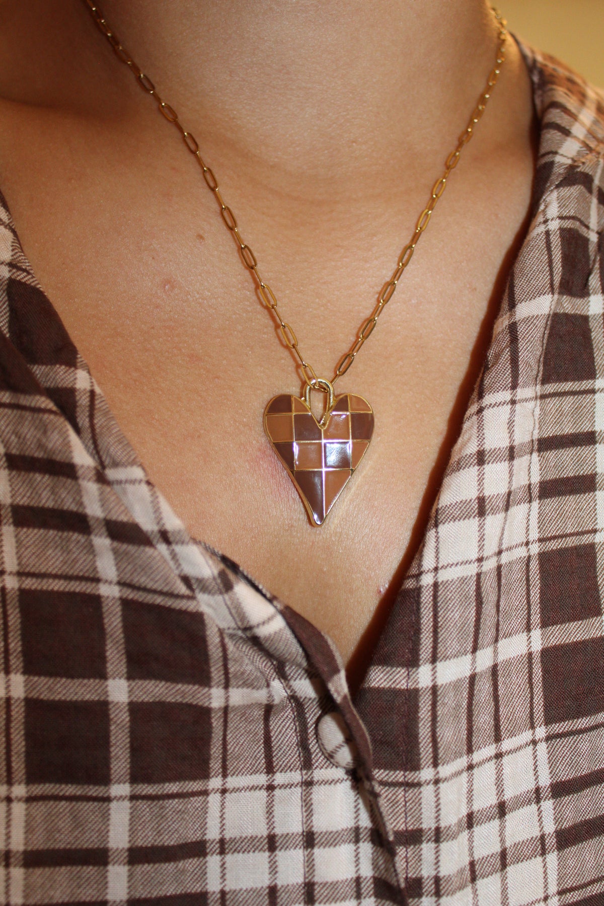 Mel Checkered Hearts Necklace