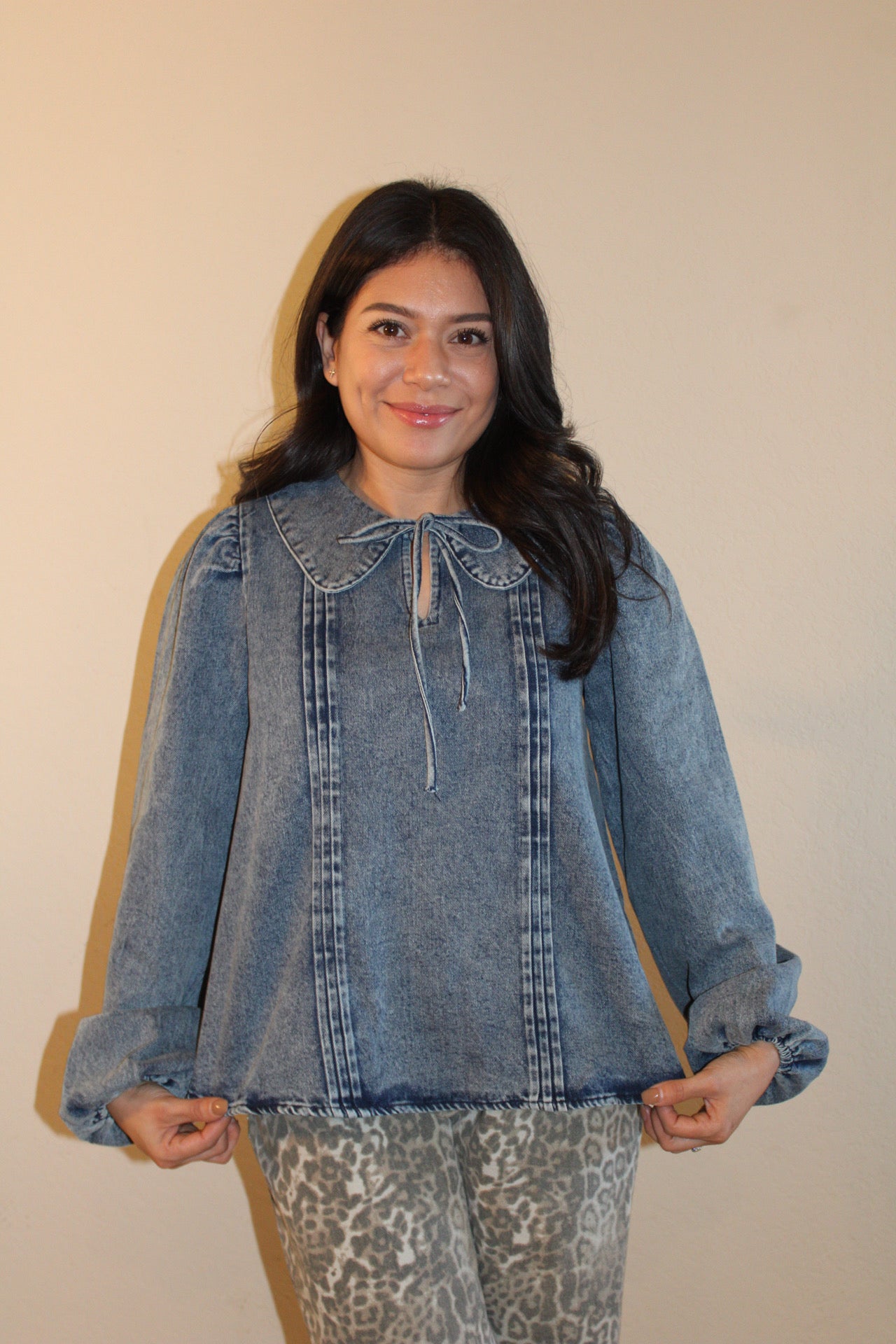 Dancie Denim Peter Pan Collar Top