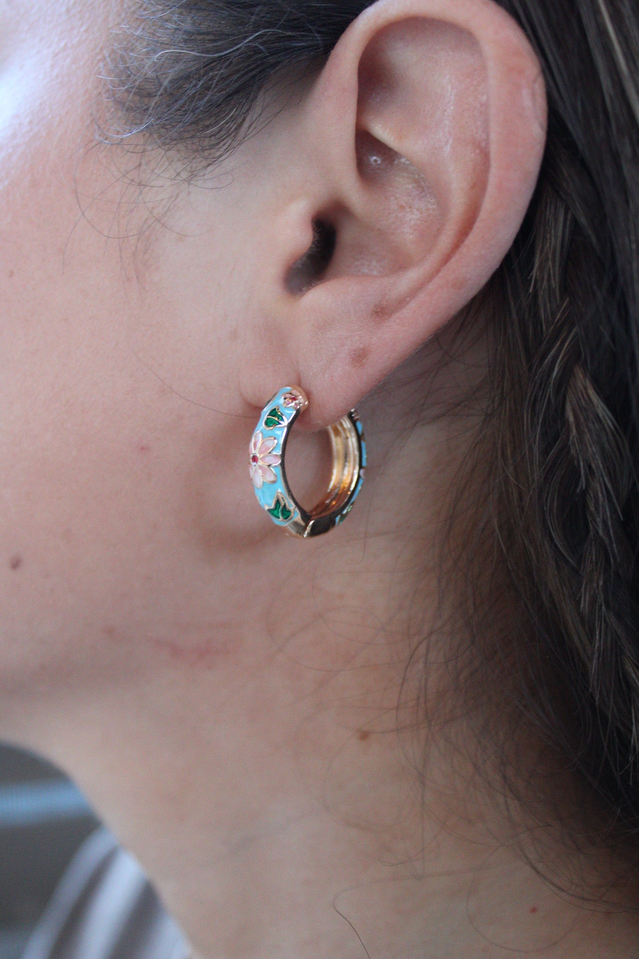 Viola Vintage Enamel Floral Huggie Hoops