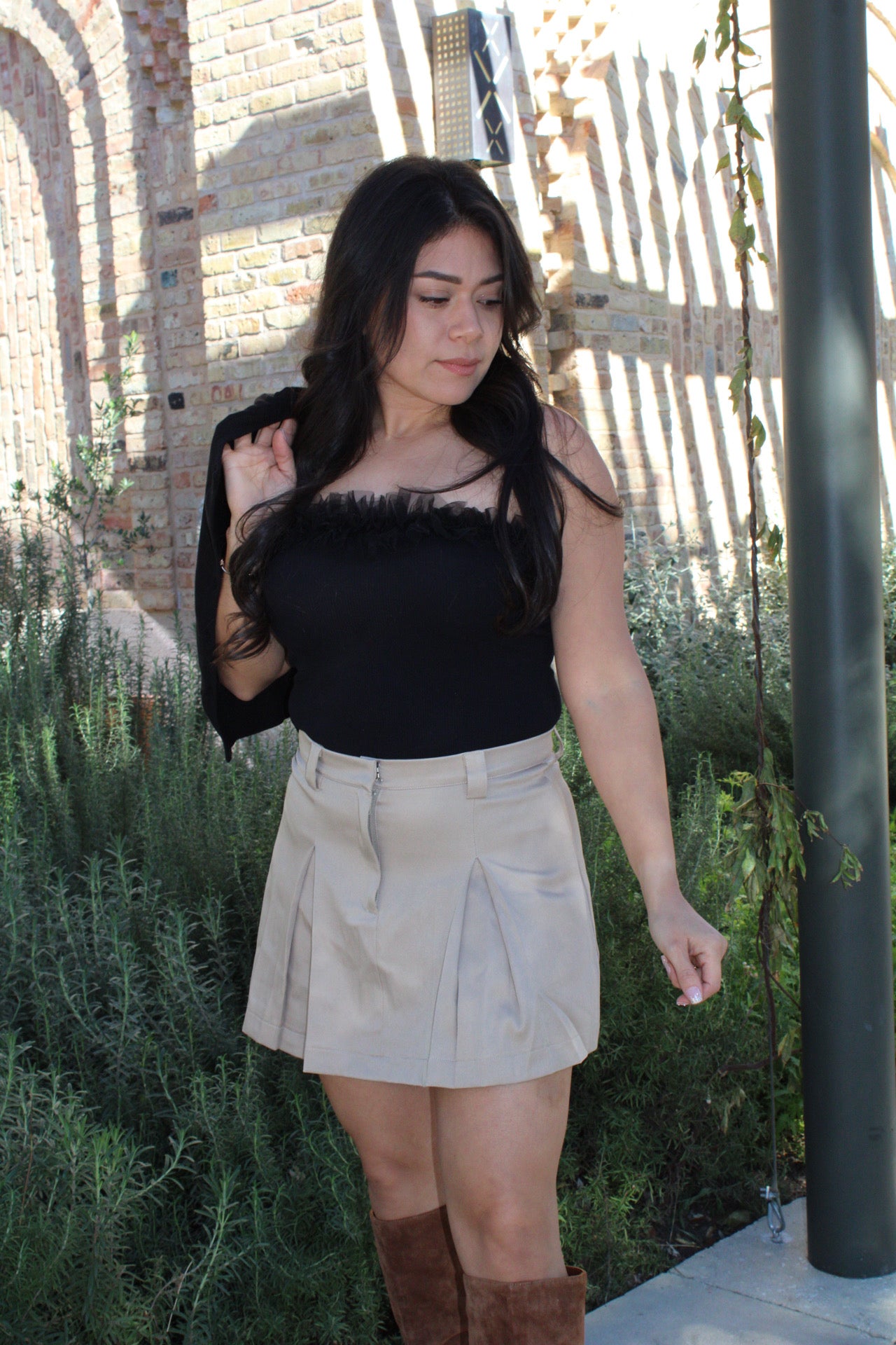 Khaki Chic Pleated Skirt