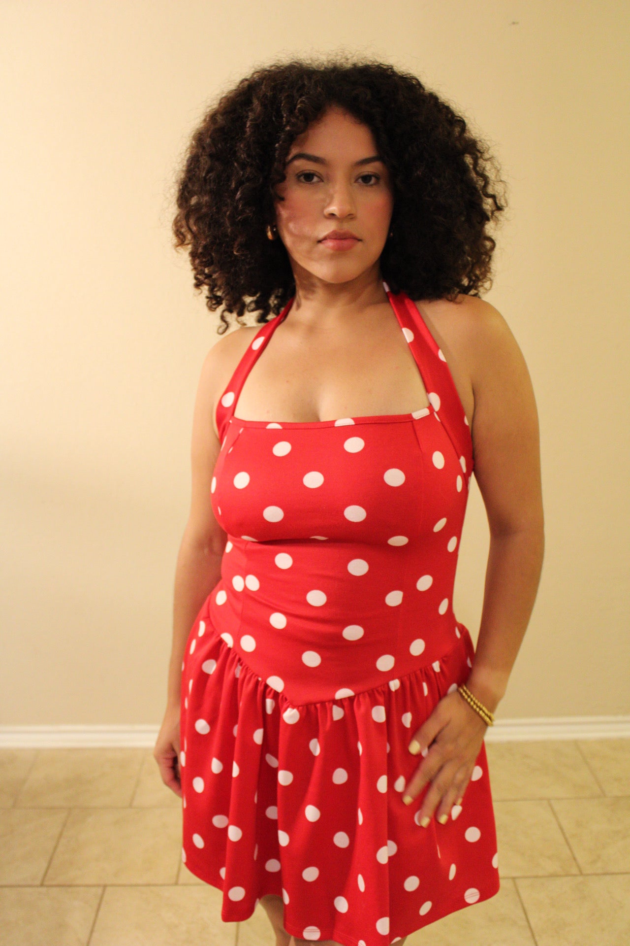 Nancy Halter Polka Dot Flared Mini Dress