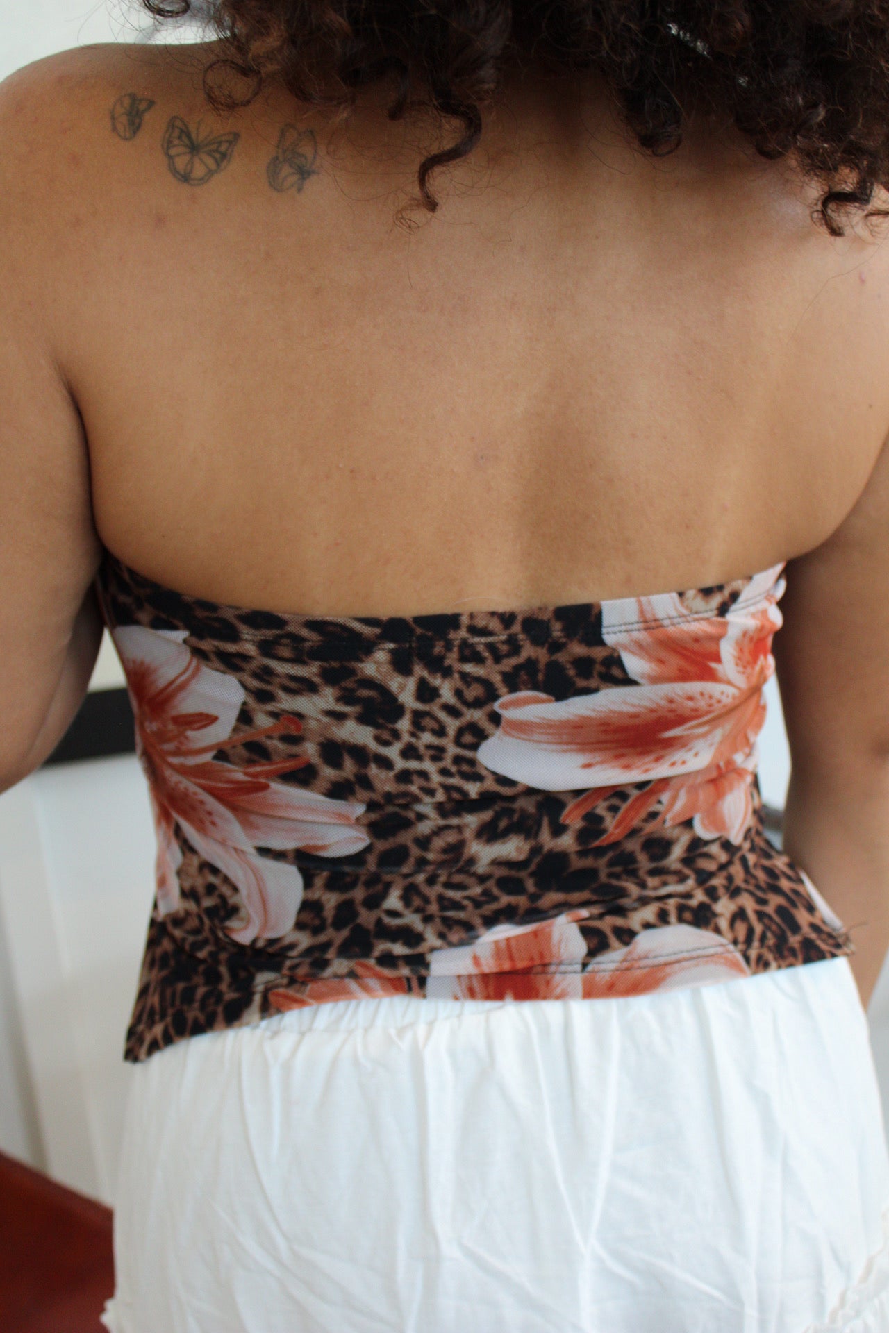 Adelina Leopard Floral Strapless Top