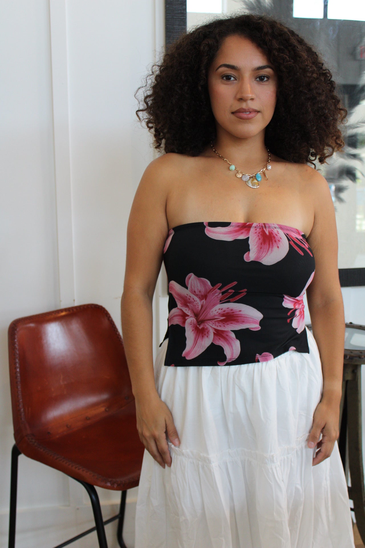 Velia Floral Strapless Top