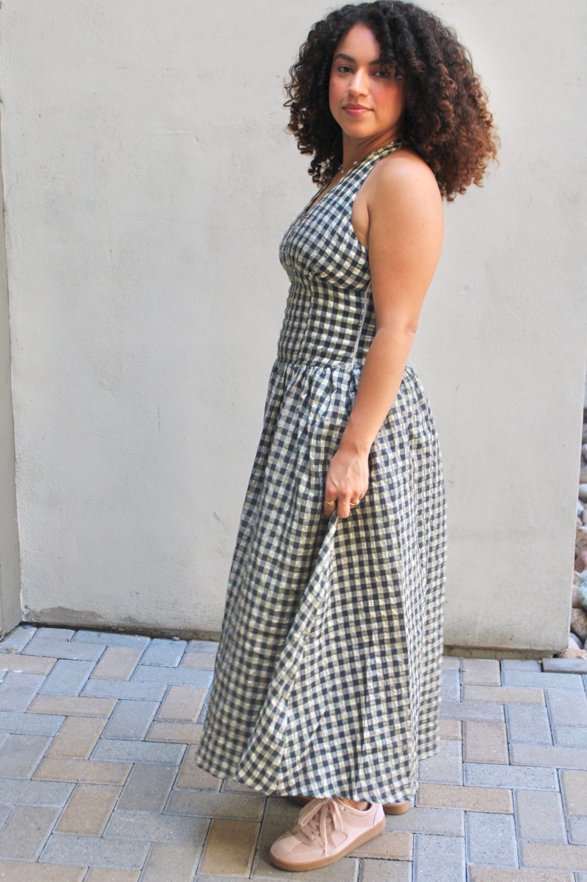 Nichole Vintage Checkered Halter Dress