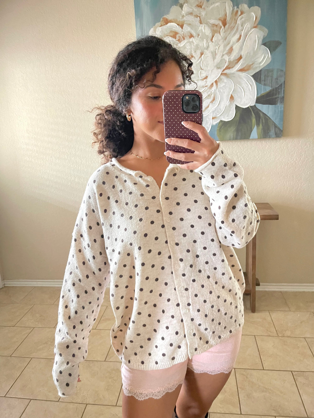 Chocolate Mocha Polka Dot Cardigan