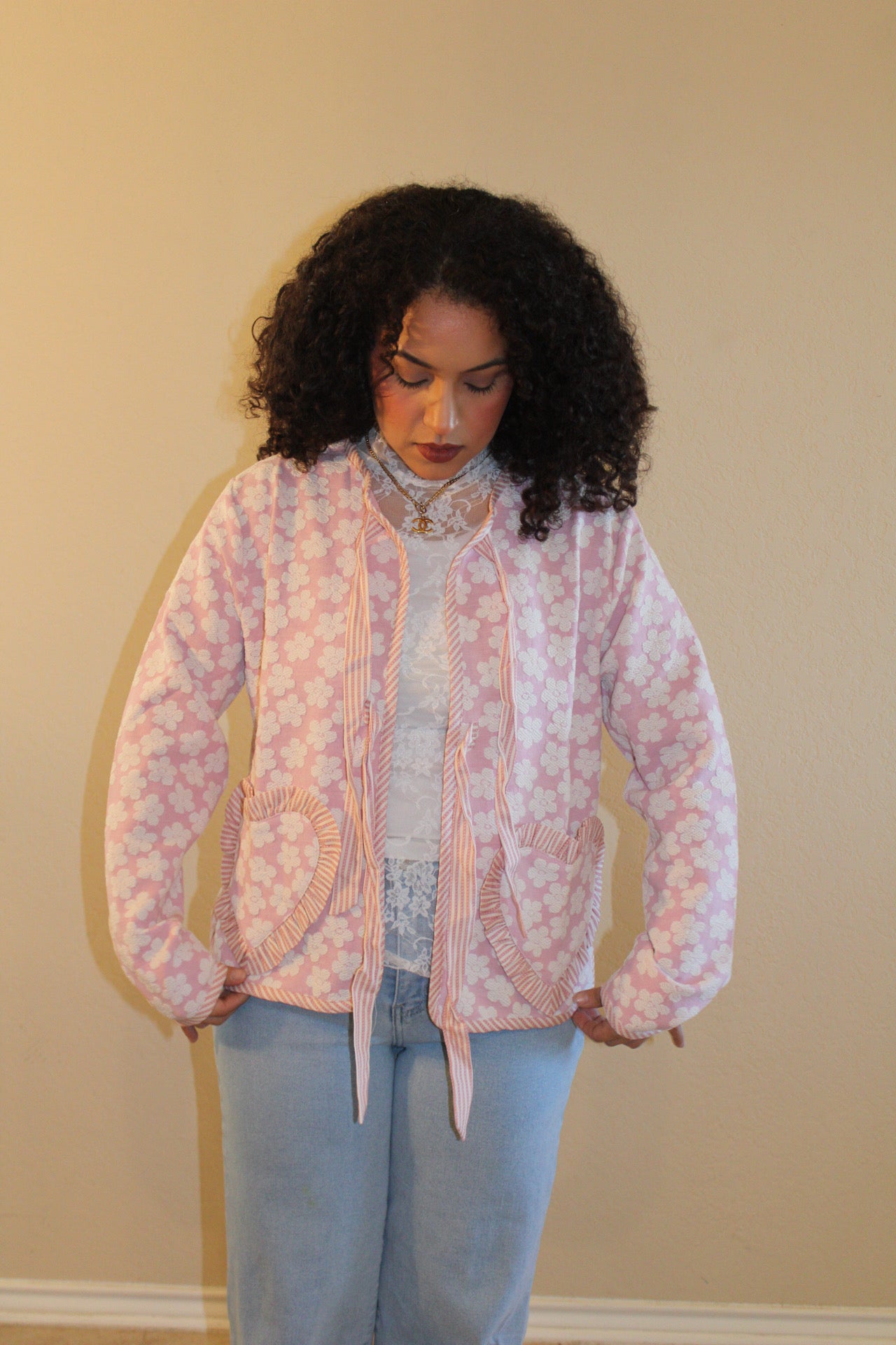 Delilah Coquette Floral Heart Pocket Cardigan
