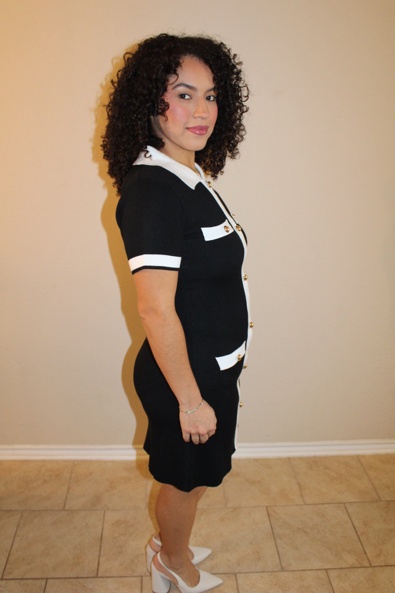 Bea Contrast Gold Button Dress