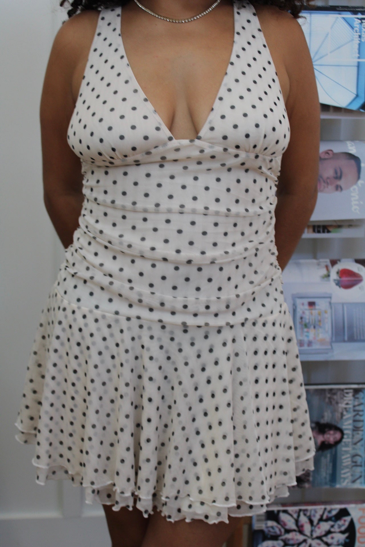 Missy Classy Deep V Neck Polka Dot Dress