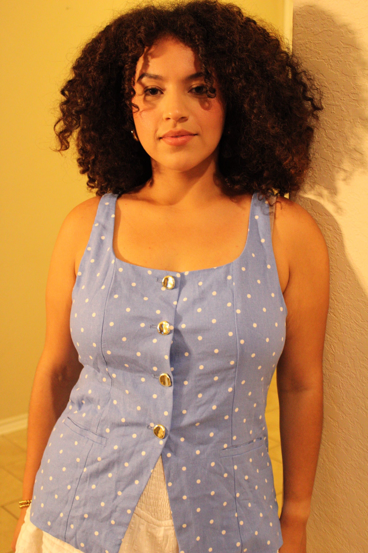 Kamari Polka Dot Linen Top