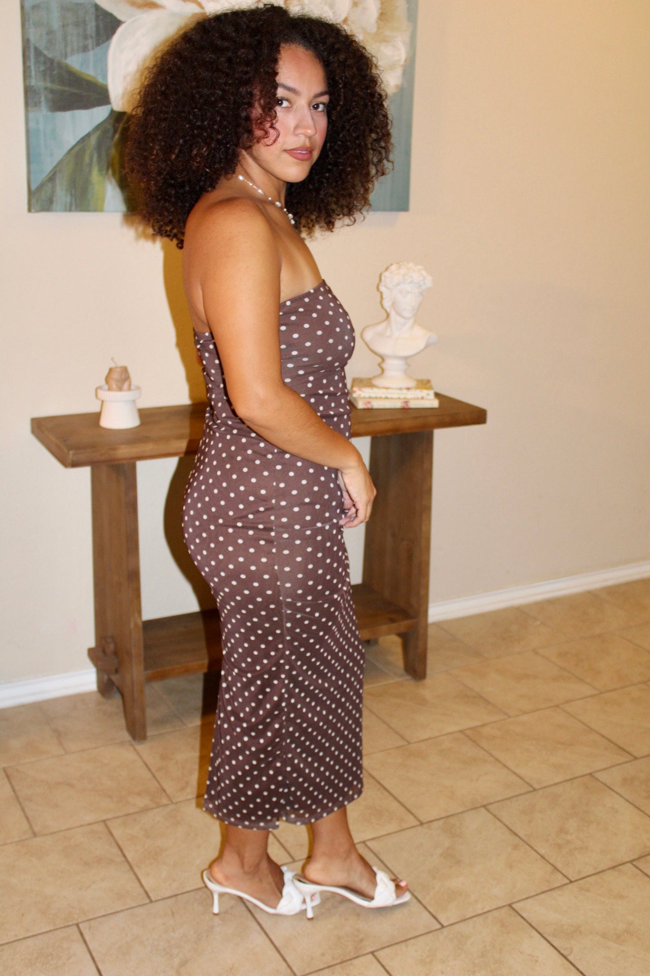 Ada Polka Dot Strapless Midi Dress