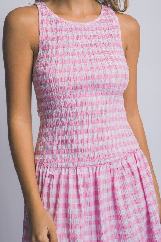 Spring Gingham Smocked Drop Waist Dress