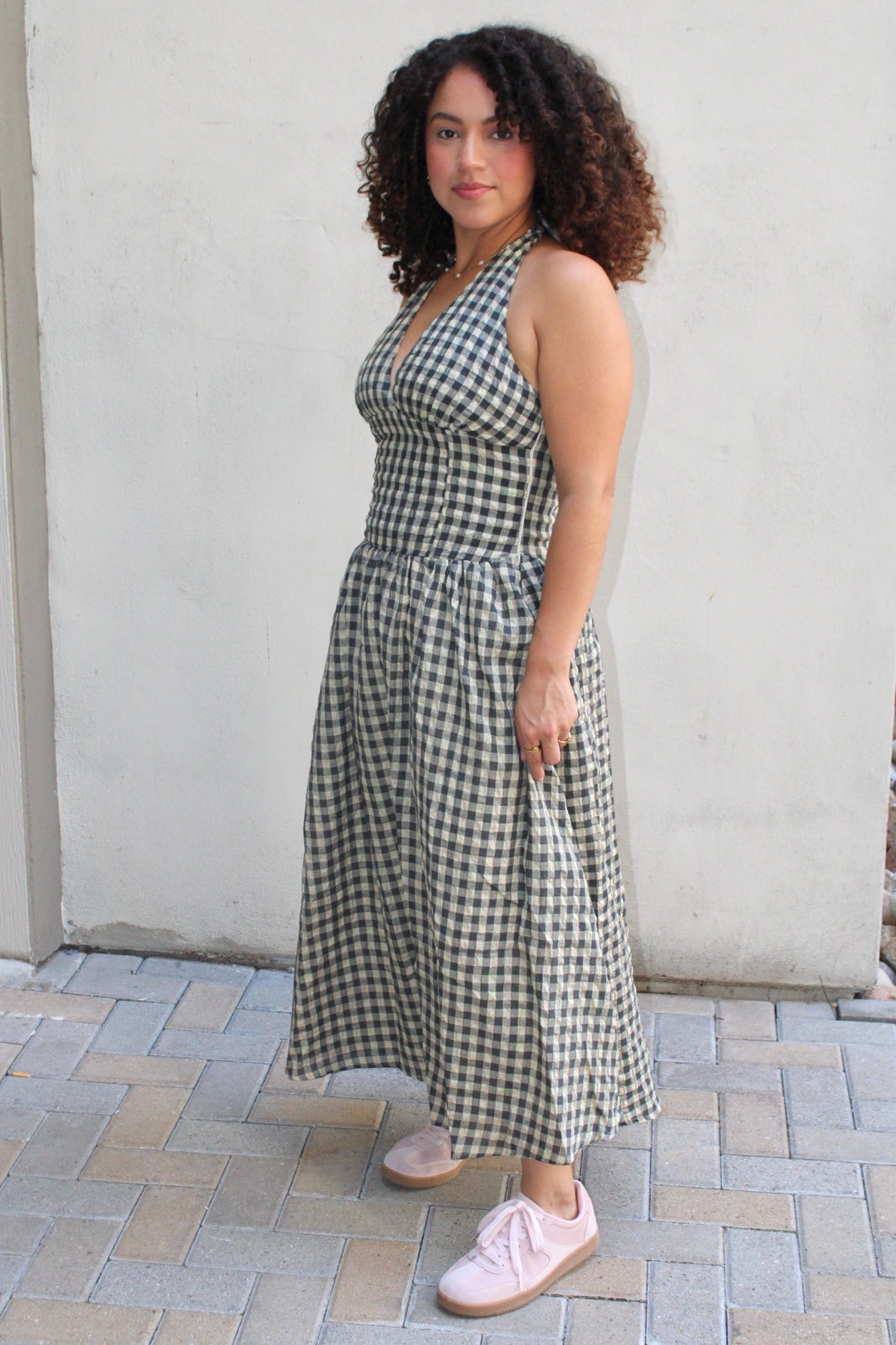 Nichole Vintage Checkered Halter Dress