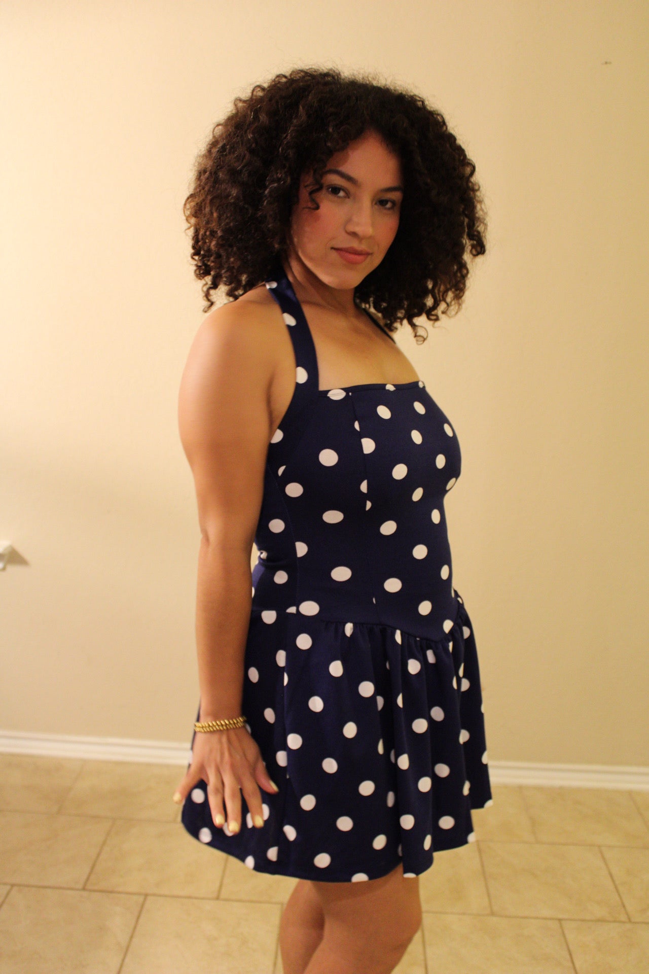 Nancy Halter Polka Dot Flared Mini Dress