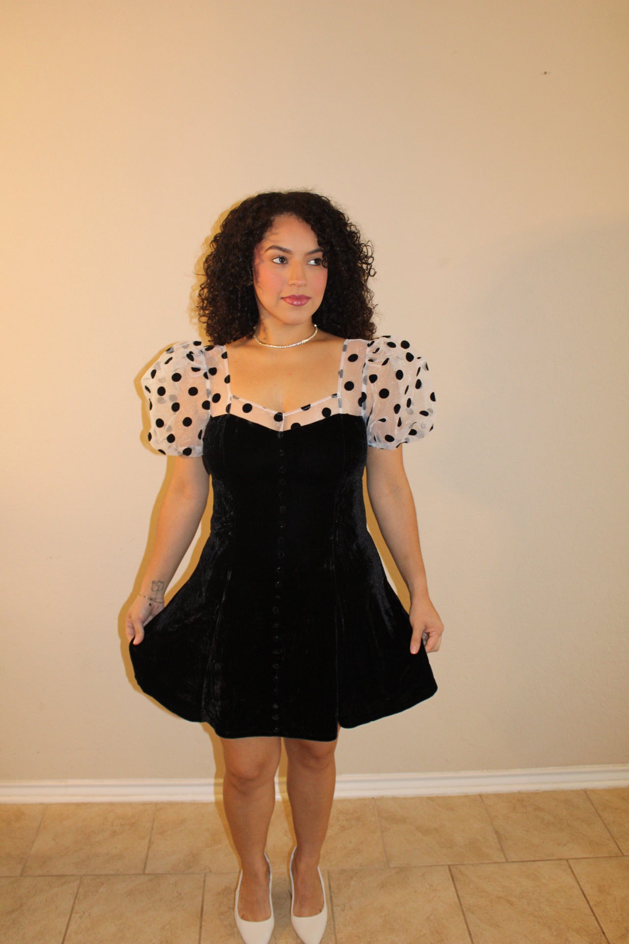 Cher Classic Polka Dot Puff Sleeve Dress