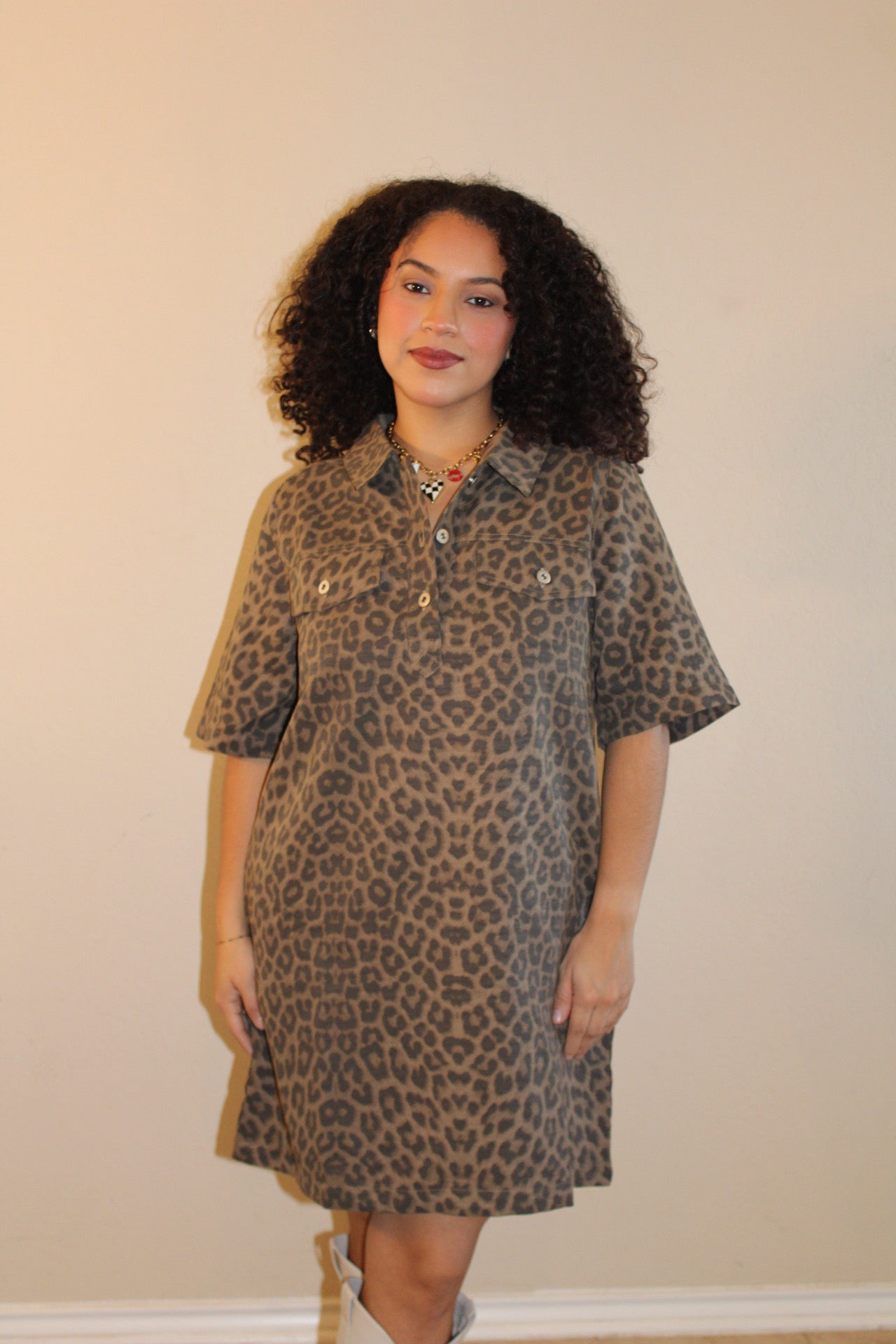 Mika Button Leopard Dress