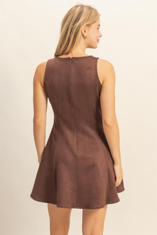 Dina Faux Suede Flare Dress