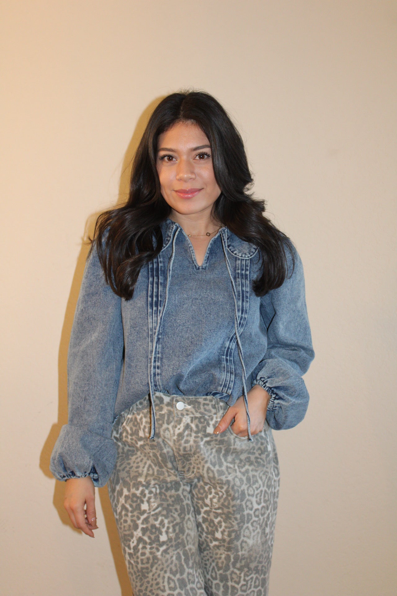 Dancie Denim Peter Pan Collar Top