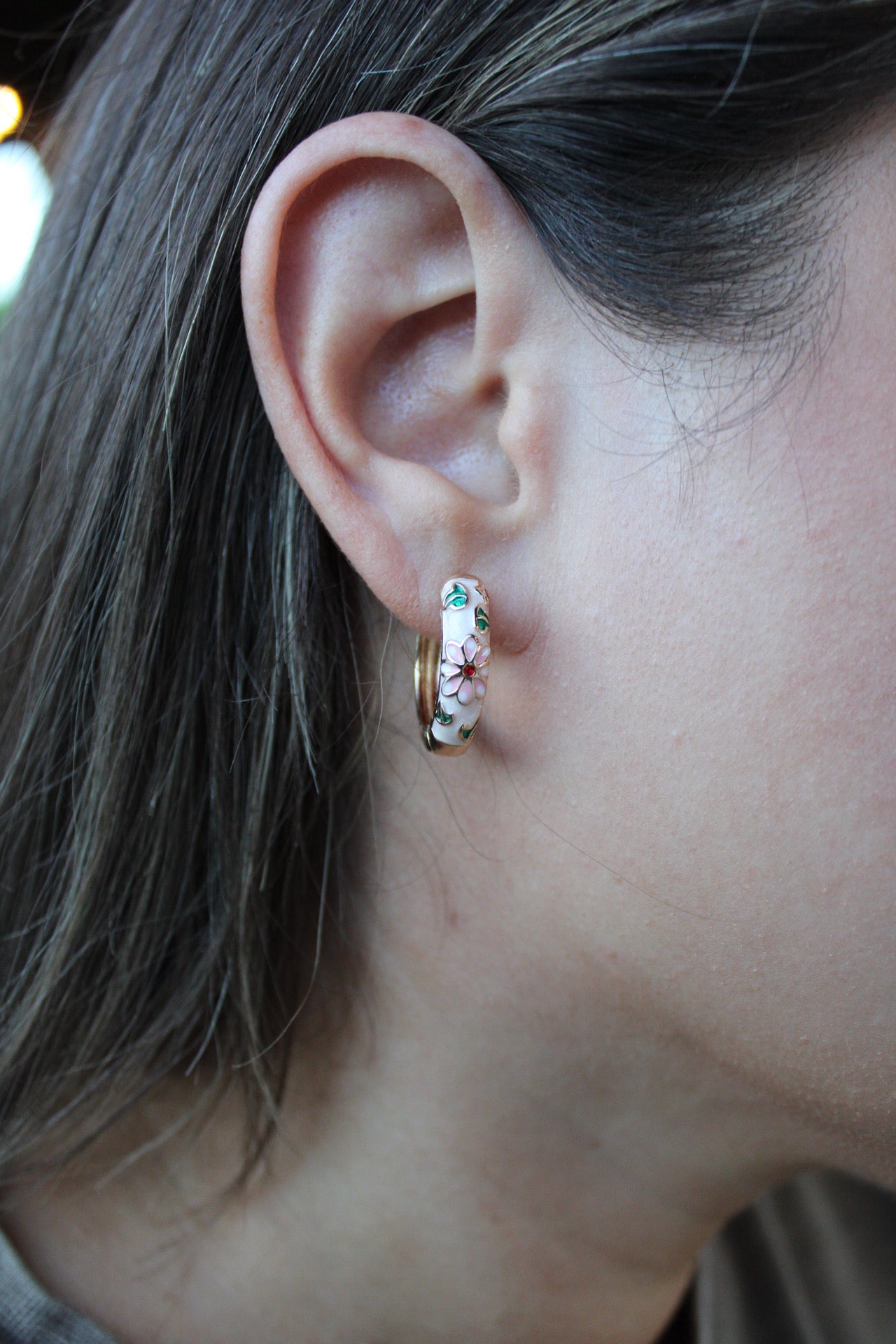 Viola Vintage Enamel Floral Huggie Hoops