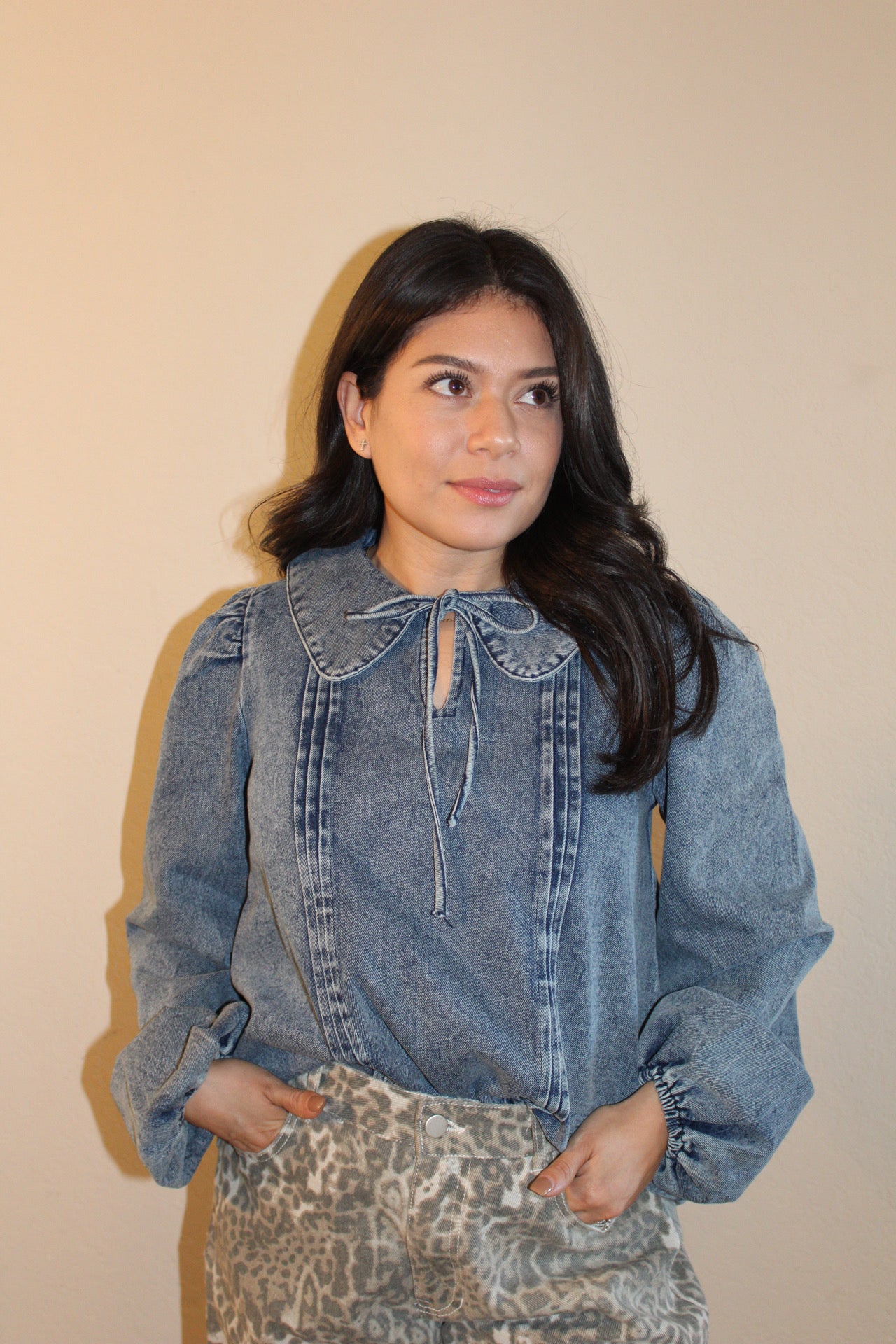Dancie Denim Peter Pan Collar Top