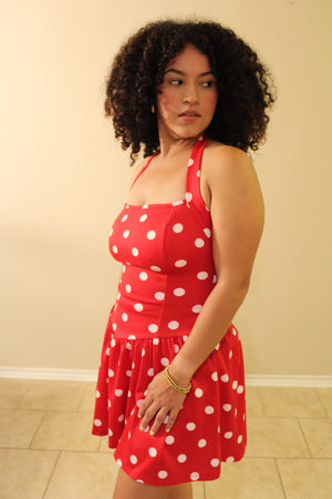 Nancy Halter Polka Dot Flared Mini Dress