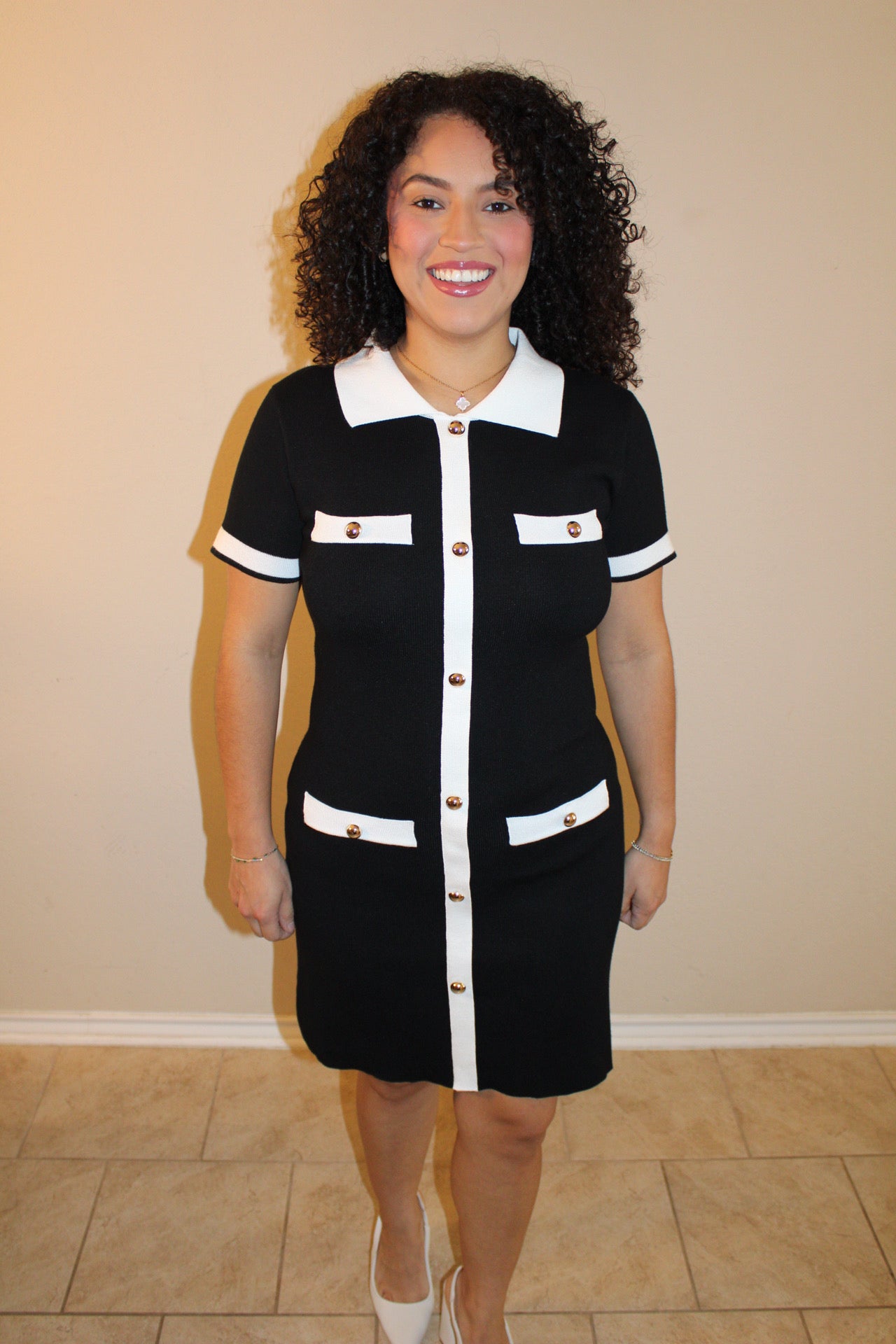 Bea Contrast Gold Button Dress