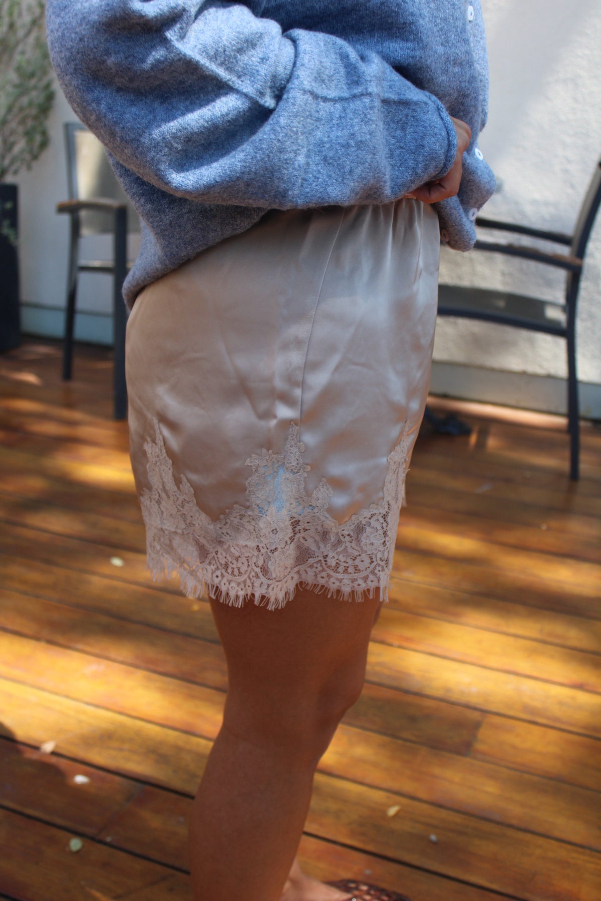 Autumn Latte Lace Satin Shorts