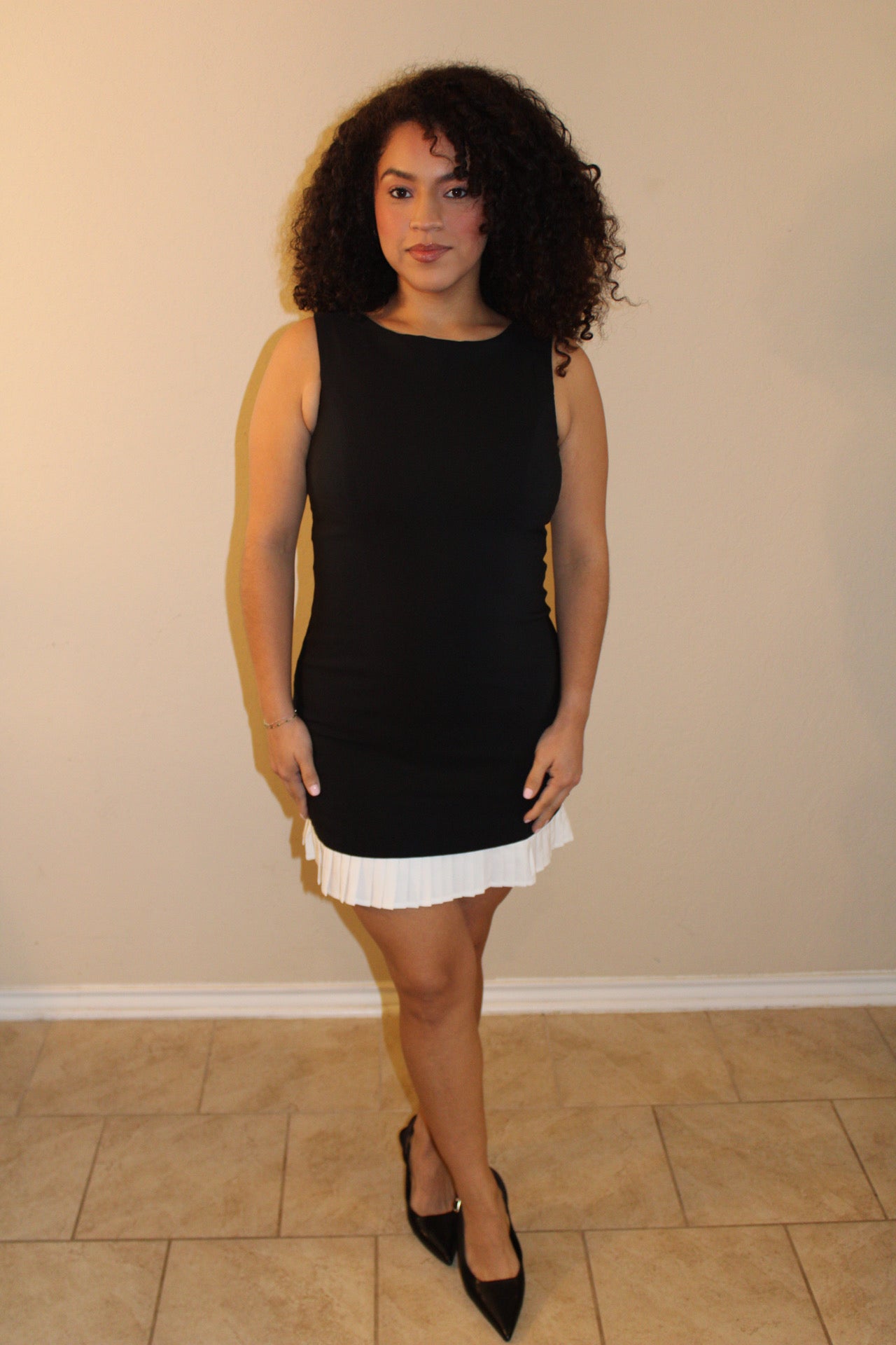 Stella Contrast Ruffle Hem Mini Dress